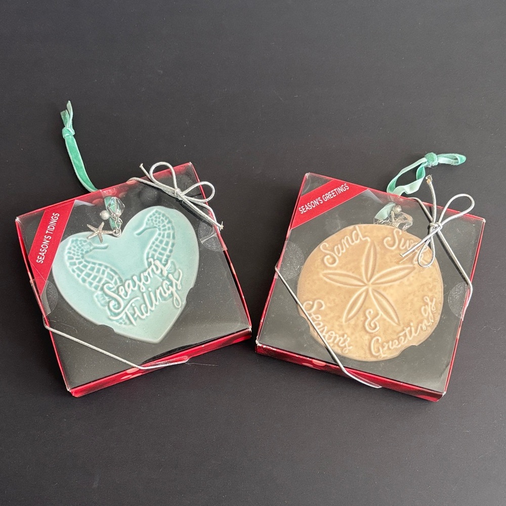 Kohl's Blue and Tan Holiday Ornament Set